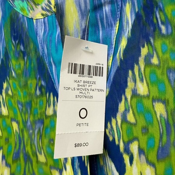 CHICO'S Ikat Breeze Top Small Petite (Chicos0) Sheer Tunic Boho Green Print NWT - Picture 7 of 10